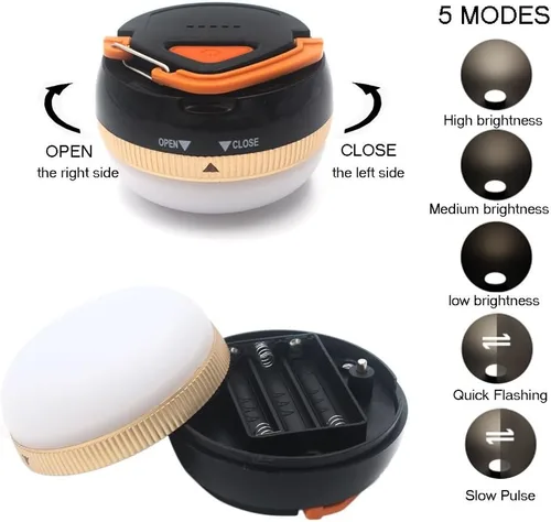 Miniatura 2 de Paquete de 2 faroles LED portátiles para camping, luz de tienda de campaña al aire libre, lámpara de campamento colgante con 5 modos, gancho