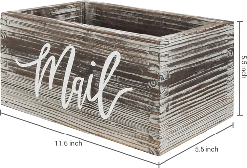 Miniatura 4 de MyGift Caja organizadora de almacenamiento para correo, madera soplada con diseño de escritura de correo, cartas de escritorio, billetes, notas