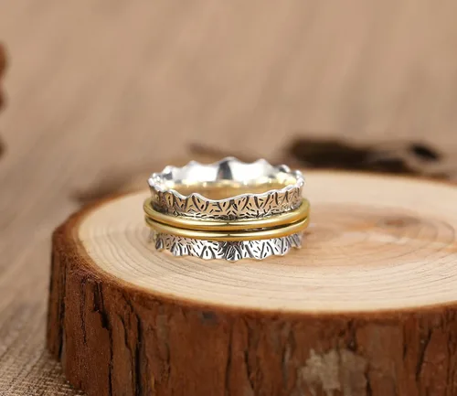 Miniatura 3 de Anillo giratorio de plata de ley 925 banda para la ansiedad alivio de la presión oxidación joyería casual regalos para mujeres niñas hombres y niños
