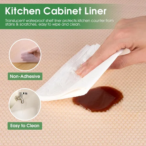 Miniatura 4 de PABUSIOR Revestimiento transparente para estantes de gabinete: tapete impermeable para cajones de baño de 17.7 x 96 pulgadas, protector de armarios