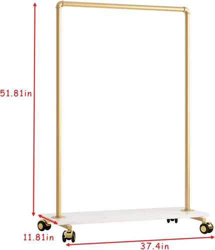 Miniatura 4 de Perchero de metal dorado con estante de madera, perchero resistente con ruedas para dormitorio, uso en boutiques minoristas (37.4 pulgadas de largo)