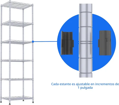 Miniatura 8 de REGILLER Estantería de Alambre de 6 Niveles de Acero, Unidad de Almacenamiento con Estantes Ajustables para Lavandería, Baño, Cocina, Despensa