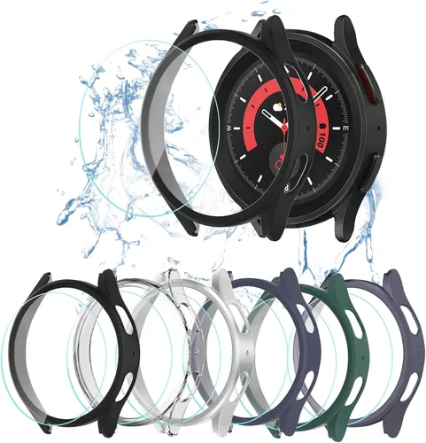 Miniatura 12 de Paquete de 6 + 6 fundas protectoras de pantalla para Samsung Galaxy FE/Galaxy Watch 5/Galaxy Watch 4 de 1.575 pulgadas, película de vidrio templado