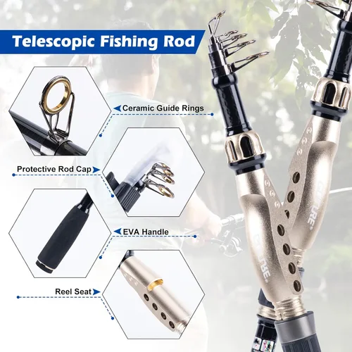 Miniatura 2 de Goture Combo de Caña de Pescar y Carrete - Caña de Pescar Telescópica de Fibra de Carbono - Carrete Giratorio con 9+1 Rodamientos Blindados de Acero
