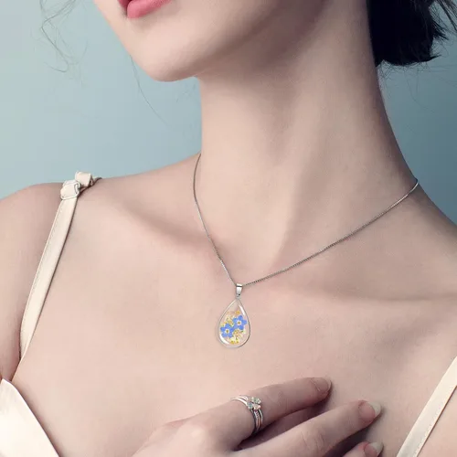 Miniatura 68 de Collar de flores silvestres prensadas con encaje de Forget-Me-Not y Queen Anne Collar de flores prensadas de oro Collares hechos a mano