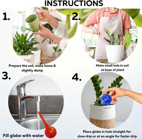 Miniatura 5 de Evelots Globos de riego de plantas (paquete de 3) - Vidrio soplado a mano - Sistema automático de riego de agua - Interior/exterior - Deja tu hogar