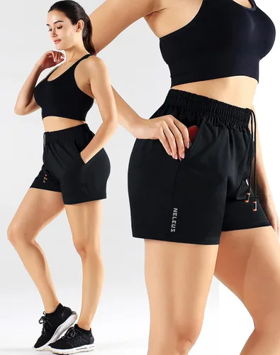 Miniatura 37 de NELEUS Pantalones cortos de correr ligeros para mujer, pantalones cortos atléticos de entrenamiento para yoga con bolsillo