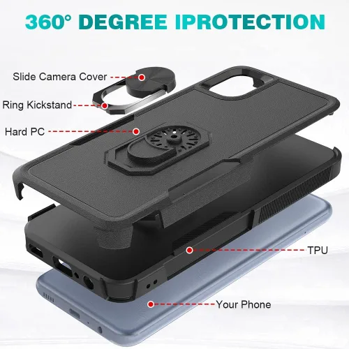 Miniatura 2 de Funda para Samsung Galaxy A04e, doble capa a prueba de golpes magnética con soporte de anillo giratorio (negro)