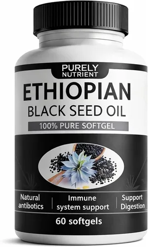 Aceite de semilla negra etíope Purely Nutrient, aceite de semilla de comino negro prensado en frío puramente nutritivo, sin OMG, sin gluten, 60