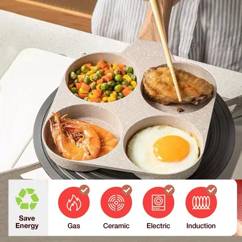 Miniatura 3 de Sartén para huevos fritos de cuatro compartimentos, sartén antiadherente de piedra médica para el desayuno, sartenes divididas para tortilla