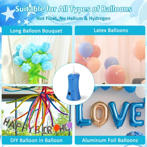 Miniatura 2 de Bomba eléctrica de globo de aire, bomba de globo de animales largos portátil, máquina sopladora eléctrica azul/naranja/rosa 110-120V 30W inflador