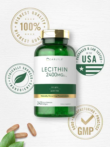 Miniatura 5 de Carlyle Suplemento de lecitina 2400 mg 240 cápsulas de gel suave con fosfolípido natural Sin OMG, sin gluten
