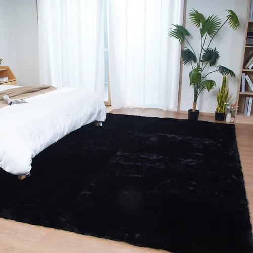 Miniatura 48 de Ghouse Alfombra ultrasuave de pelo sintético de conejo, alfombras lavables a máquina para dormitorio, alfombras esponjosas para sala de estar, Blanco