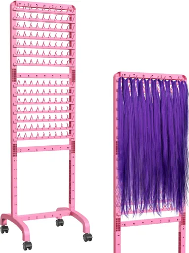 Miniatura 7 de Yumkfoi Estante ajustable para trenzar para el cabello, 160 clavijas, soporte de doble cara para trenzar, estante de trenzas de altura ajustable