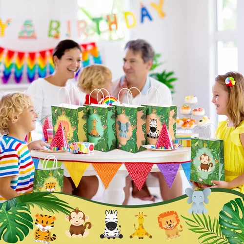 Miniatura 3 de Gersoniel 24 bolsas de regalos de safari, bolsas de recuerdos de fiesta de selva de safari con asas para niños, bolsas de regalo de cumpleaños