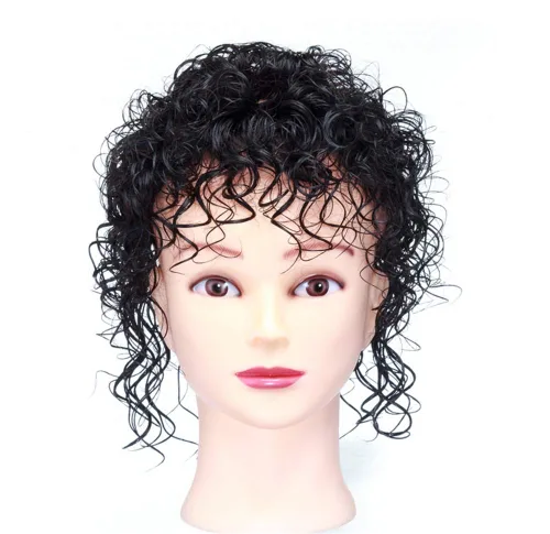 Miniatura 2 de Peluca de pelo humano para mujer con brazaletes ondulados y rizados, con clip en la corona, para cabello fino, Curly