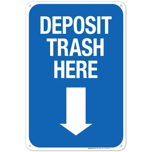 Miniatura 16 de Deposit Trash Here con letrero de flecha hacia abajo, (SI-69956) 10 x 7 pulgadas, calcomanías de vinilo de 4 mil, resistentes a la intemperie