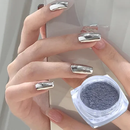 Miniatura 8 de Polvos holográficos de espejo para uñas, efecto cromado plateado, lentejuelas metálicas puras, pigmento cromado para uñas de gel UV, para decoración