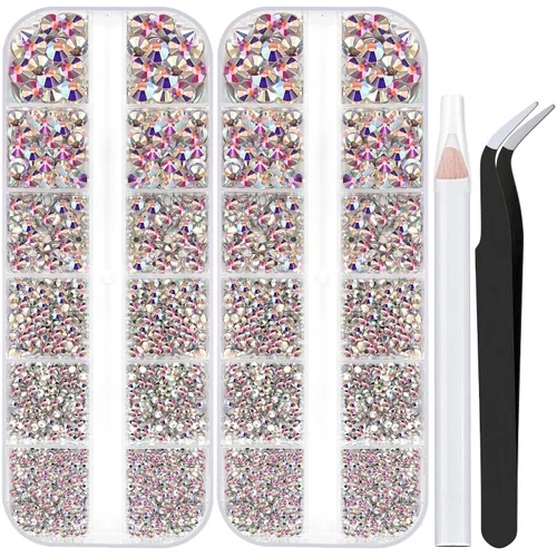 Miniatura 35 de Dos paquetes de diamantes de imitación de parte trasera plana, 4520 piezas, diamantes de imitación coloridos para uñas, multicolor + AB + gemas