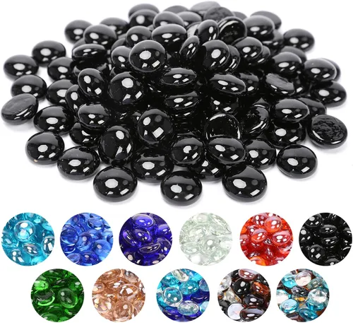 Miniatura 17 de GRISUN Vidrio para hoguera con brillo azul océano Pacífico de 1/2 pulgada, rocas de vidrio redondas de 10 libras para chimenea natural o propano