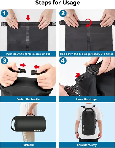 Miniatura 4 de HEETA - Bolsa seca impermeable para mujeres y hombres (versión actualizada) 5 L/10 L/20 L/30 L/40 L, bolsa de almacenamiento seca ligera con parte