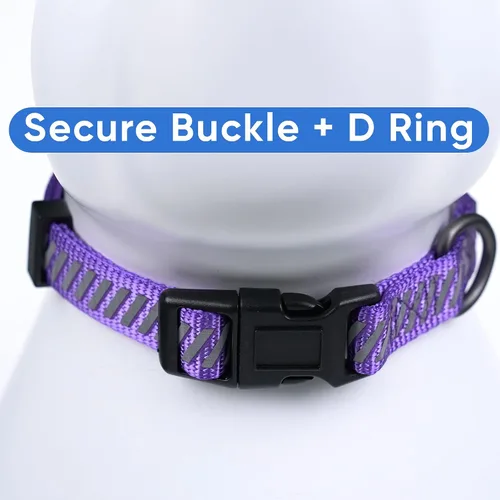 Miniatura 4 de Pawtitas - Collar reflectante para perro - Nombre y número de teléfono personalizados, ajustable para perros pequeños y cachorros - Morado Púrpura
