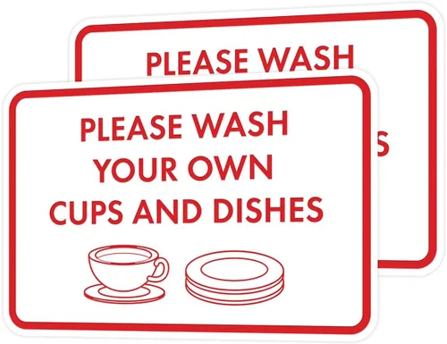 Miniatura 52 de Letrero clásico enmarcado con texto en inglés «Please Wash Your Own Cups and Dishes» (oro cepillado), pequeño