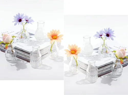 Miniatura 21 de Juego de 12 jarrones de cristal con brocha, jarrones de cristal para centros de mesa lindos, mini jarrón transparente a granel para decoraciones
