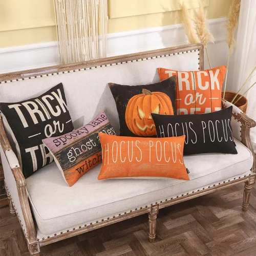 Miniatura 9 de TRENDIN Funda de almohada de Halloween de 12 x 20 pulgadas para sofá, decoración de Halloween, funda de cojín lumbar de lino Hocus Pocus, funda