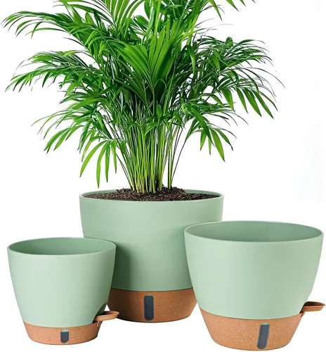 Miniatura 15 de Paquete de 2 macetas de 8 pulgadas para plantas de interior, macetas de plástico con orificios de drenaje, indicador de nivel de agua y depósito