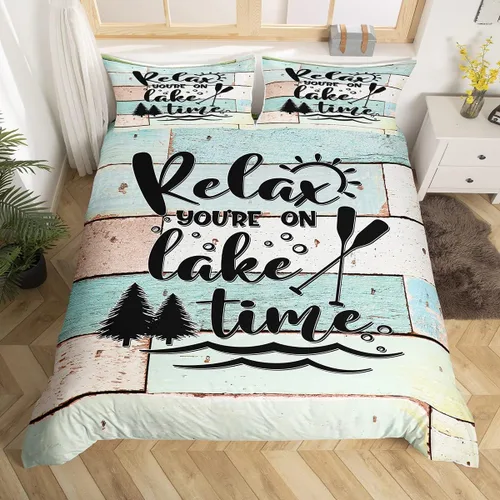 Miniatura 24 de Lake House - Juego de funda de edredón tamaño individual, estilo rústico de granja vieja para niños, adolescentes y adultos, decoración