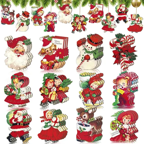 Miniatura 10 de Geelin 24 piezas de adornos góticos de Navidad para decoraciones de árbol Gato negro Calabaza Talla de madera Murciélago Colgante Pendientes