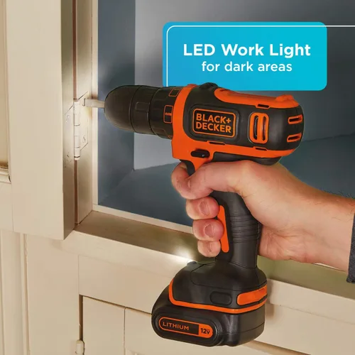 Miniatura 5 de BLACK+DECKER Taladro/destornillador inalámbrico de 12 V, batería y cargador incluidos (BDCDD12C) (paquete de 2)