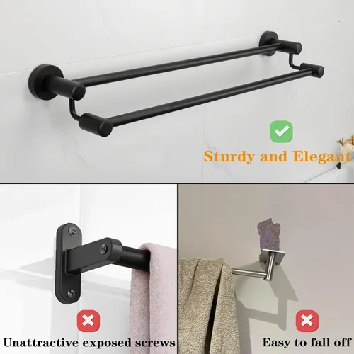 Miniatura 5 de TocTen Barra Doble para Toallas de Baño – Toallero reforzado de acero inoxidable SUS304 para baño, accesorios de baño, barra doble para toallas
