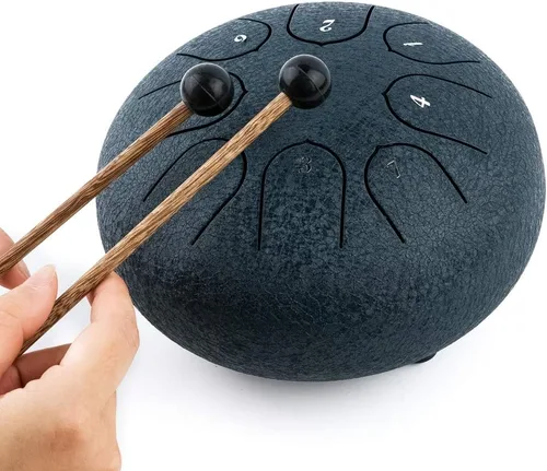 Miniatura 3 de Tambor de Lengua de Acero 8 Notas 6 Pulgadas Tambor Tanque Musical Instrumento de Percusión con Mazos de Tambor de Lengua Bolsa de Transporte Negro