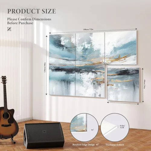 Miniatura 2 de JBER Paquete de 6 paneles acústicos artísticos, paneles de pared insonorizados de 72 x 48 pulgadas, paneles de pared autoadhesivos grandes, paneles