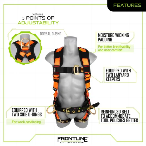 Miniatura 2 de FRONTLINE FALL PROTECTION Arneses + Anillo en D + Múltiples Estilos + Cumple con OSHA y ANSI