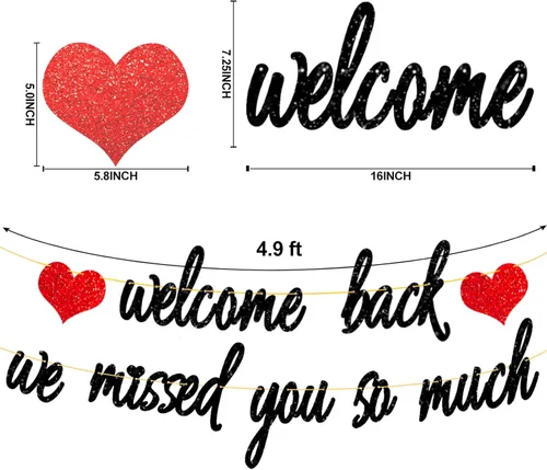 Miniatura 4 de Decoraciones de bienvenida, pancarta con purpurina con texto en inglés "We Missed You So Much", decoración patriótica de bienvenida a casa, militar