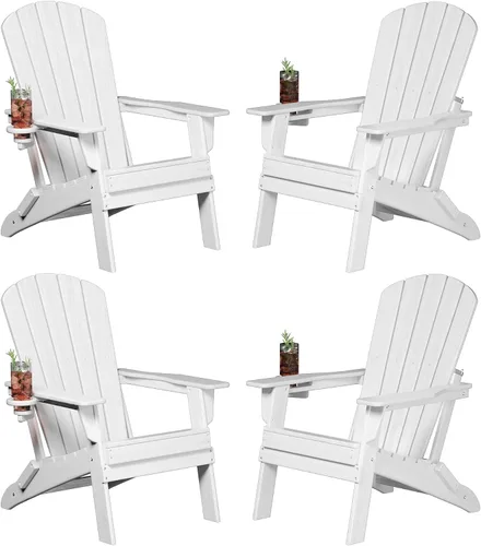 Miniatura 19 de Plawdlik Adirondack Juego de 2 sillas plegables, probadas por SGS, textura de madera con portavasos, polietileno de alta densidad resistente a todo
