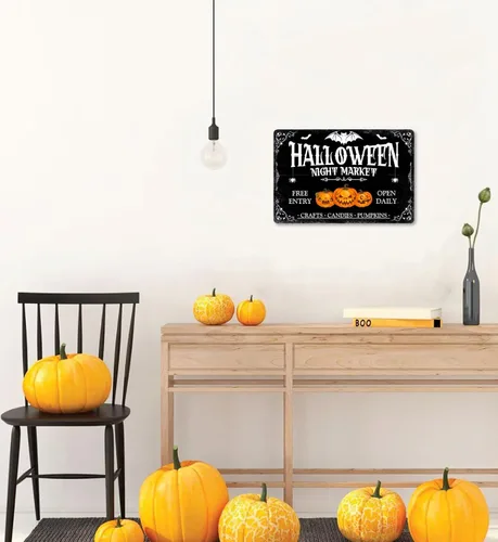 Miniatura 4 de Ewxibnc Letrero de metal de Halloween para el mercado nocturno de Halloween, decoración espeluznante, decoración de bruja de Halloween, decoración