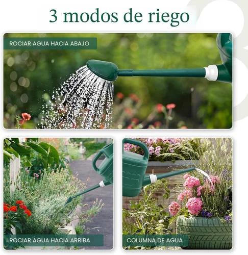 Miniatura 4 de Regadera de 2 galones, regadera de jardín al aire libre, lata de agua para plantas con boquilla larga extraíble y cabezal de rociador de acero Verde
