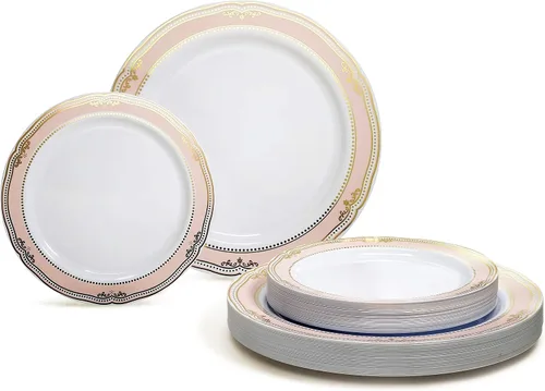 Miniatura 16 de OCASIONES" Paquete de 50 platos (25 invitados) - Juego de platos de plástico desechables pesados para fiestas de boda - 25 x 10.5'' cena + 25 x
