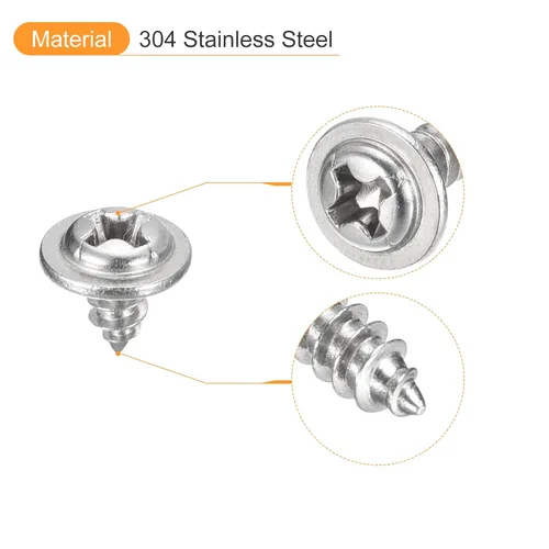 Miniatura 4 de uxcell ST3x6mm Phillips Pan Head Tornillo Autorroscante con Arandela, 100 piezas - Tornillo de madera de acero inoxidable 304 rosca completa (plata)