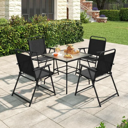 Miniatura 9 de Tangkula Juego de 2 sillas plegables para exteriores, sillas de comedor de patio con asiento de tela transpirable y reposabrazos acogedores, marco