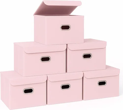 Miniatura 25 de STOREONE Contenedores de Almacenamiento de Tela en Forma de Cubo Plegables, Organizador Contenedor Cesta Plegable con Tapas y Asas de Metal