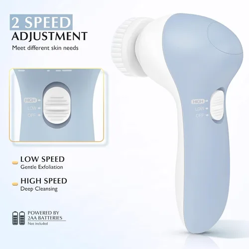 Miniatura 7 de COSLUS Cepillo de Limpieza Facial Exfoliador Facial de Silicona: Dispositivo de Masaje Rotatorio Exfoliante Eléctrico 7 en 1 FBS-D Impermeable Azul