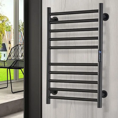 Miniatura 2 de Exquisitos estantes de baño, calentador de toallas con temporizador para baño, barra de toalla térmica negra mate, soporte de pared, estante