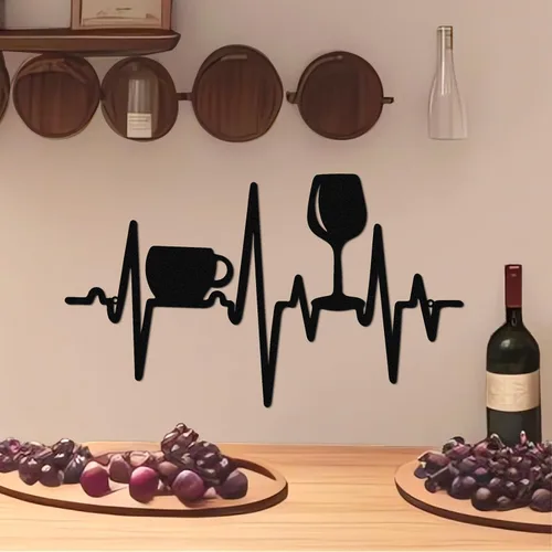 Miniatura 6 de Blulu Heartbeat - Cartel de café y bar de vinos de 15.75 x 9.04 pulgadas, decoración de pared rústica de metal negro para colgar en la pared