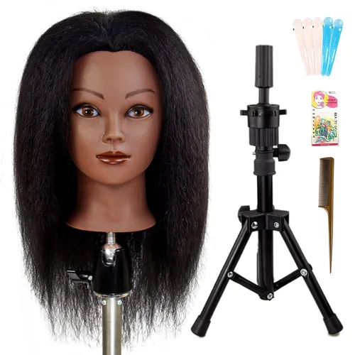 Miniatura 9 de ISHOT - Cabeza de maniquí de cabello humano, 100% cabello humano real, cabeza de entrenamiento de peluquería, cabeza de muñeca, cabeza de práctica