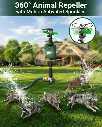 Miniatura 2 de Aspersor activado por movimiento, repelente solar de animales para exteriores, disuasorio de ciervos y gatos con sensor de movimiento y luces